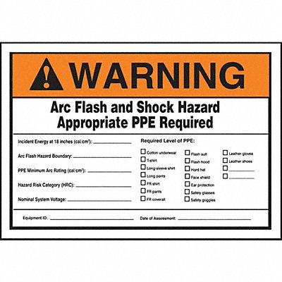 Arc Flash Label 3 1/2 inx5 in Vinyl MPN:LELC337