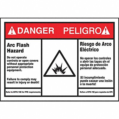 Arc Flash Label 3 1/2 inx5 in Vinyl MPN:SBLSPS149