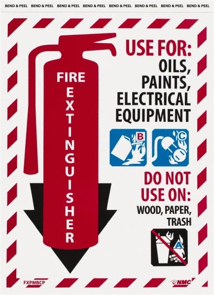 Fire Extinguisher - Use for: Oils, Paints, Electrical Equipment - Do Not Use on: Wood, Paper, Trash, Pressure Sensitive Vinyl Fire Sign MPN:FXPMBCP