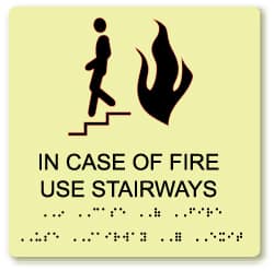 In Case of Fire - Use Stairway, Plastic Fire Sign MPN:GADA111BK