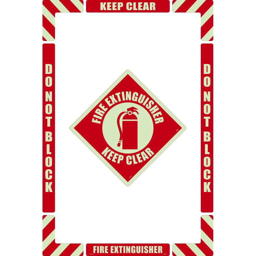 Accident Prevention Adhesive Backed Floor Sign: Rectangle, ''Fire Extinguisher Keep Clear'' MPN:GWFKSM07