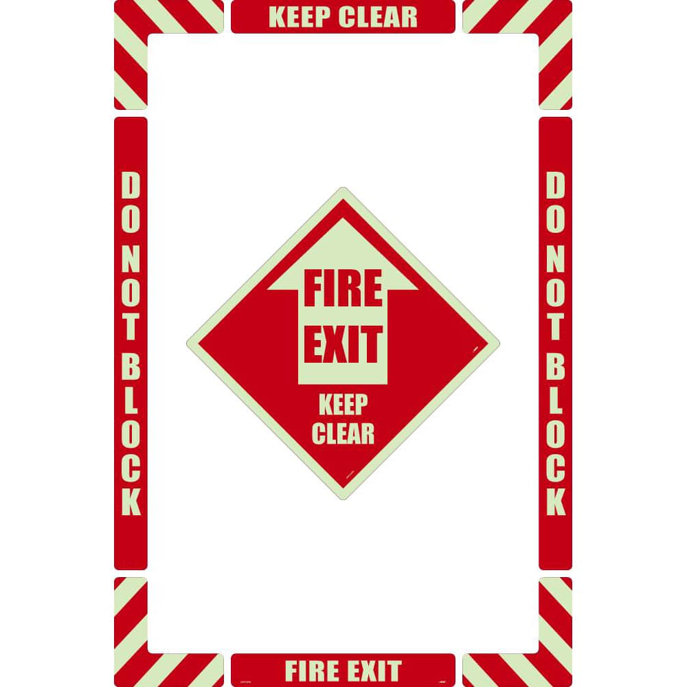 Accident Prevention Adhesive Backed Floor Sign: Rectangle, ''Fire Exit Keep Clear'' MPN:GWFKSM08