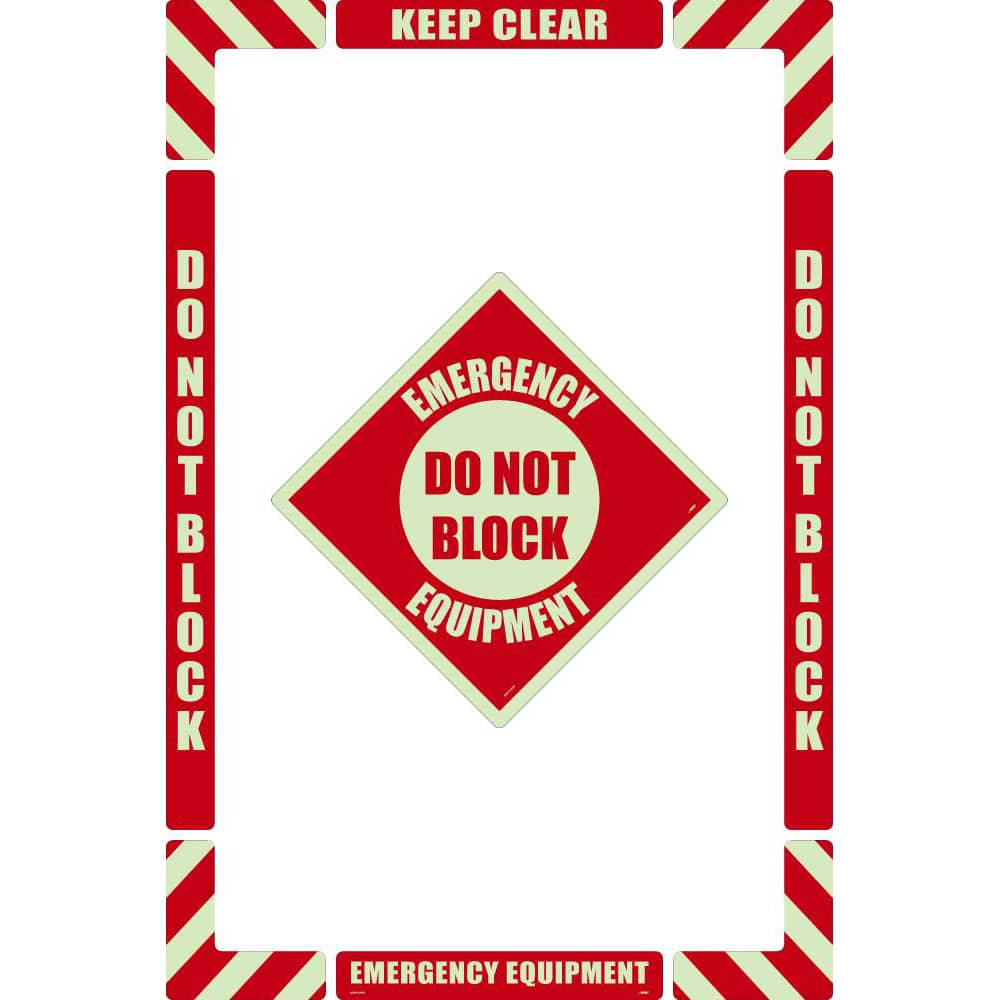 Accident Prevention Adhesive Backed Floor Sign: Rectangle, ''Emergency Equipment Do Not Block'' MPN:GWFKSM09