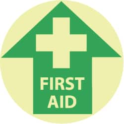 First Aid Adhesive Backed Floor Sign: Round, Polyester, ''First Aid'' MPN:GWFS6