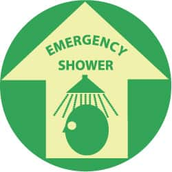 First Aid Adhesive Backed Floor Sign: Round, Polyester, ''EMERGENCY SHOWER'' MPN:GWFS8