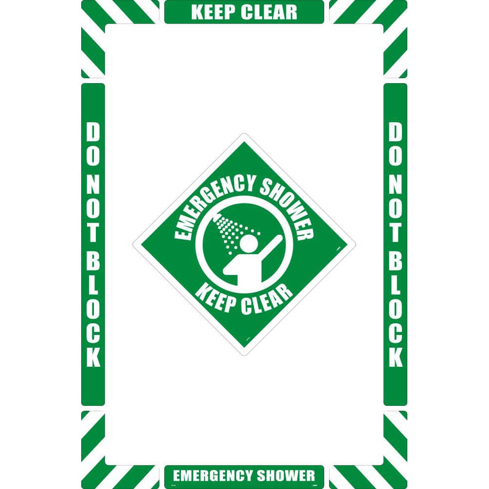 First Aid Adhesive Backed Floor Sign: Rectangle, ''Emergency Shower Keep Clear'' MPN:WFK02