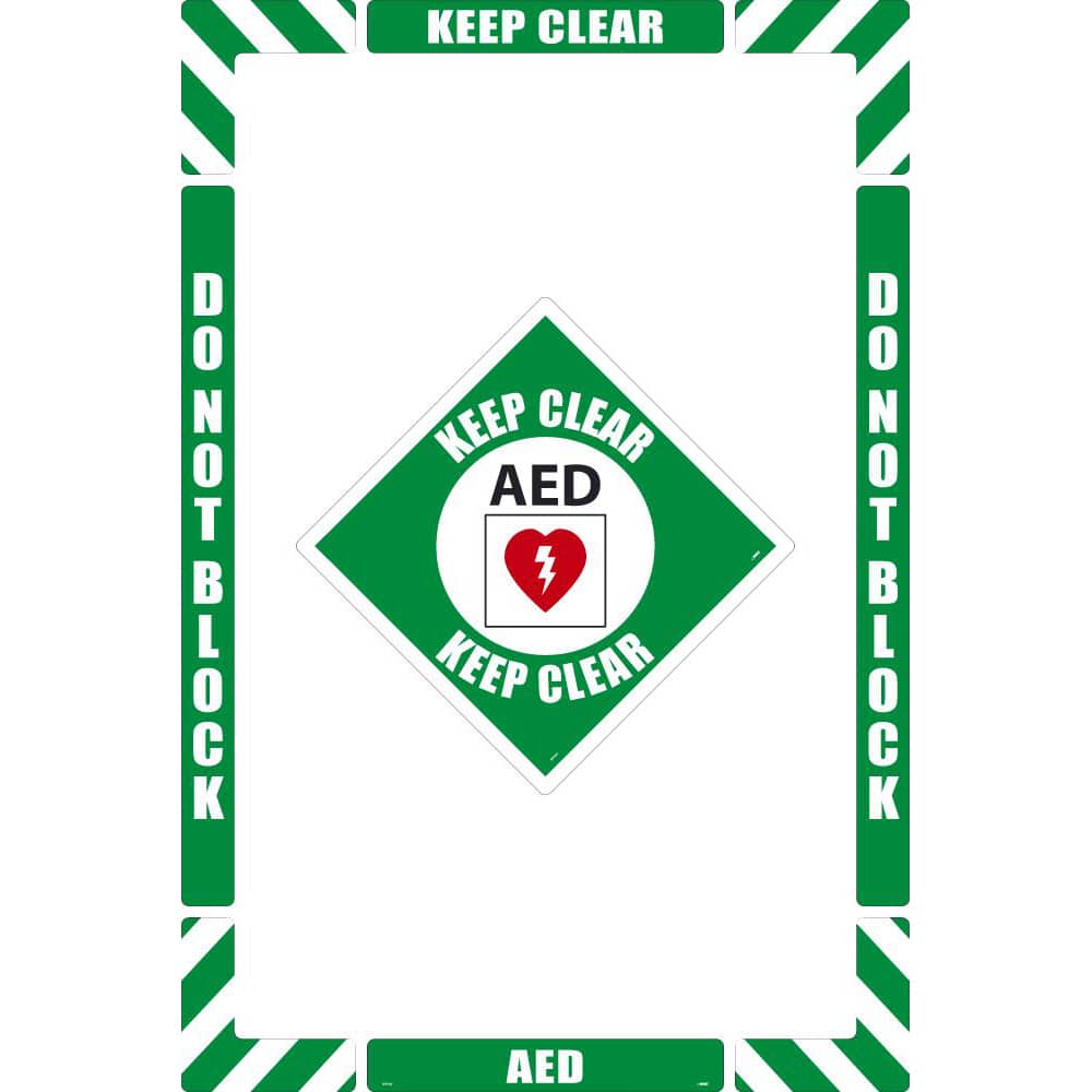 Security & Admittance Adhesive Backed Floor Sign: Rectangle, ''AED Keep Clear'' MPN:WFK03
