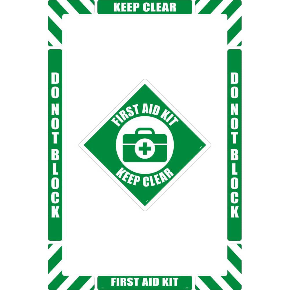 First Aid Adhesive Backed Floor Sign: Rectangle, ''First Aid Keep Clear'' MPN:WFK04