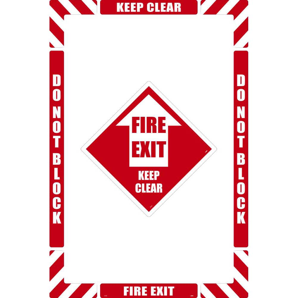 Accident Prevention Adhesive Backed Floor Sign: Rectangle, ''Fire Exit Keep Clear'' MPN:WFK08