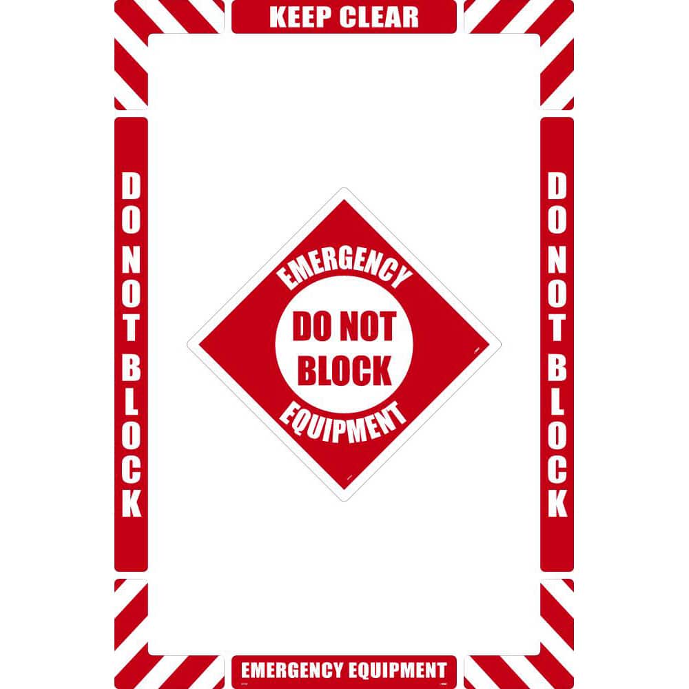 Accident Prevention Adhesive Backed Floor Sign: Rectangle, ''Emergency Equipment Do Not Block'' MPN:WFK09