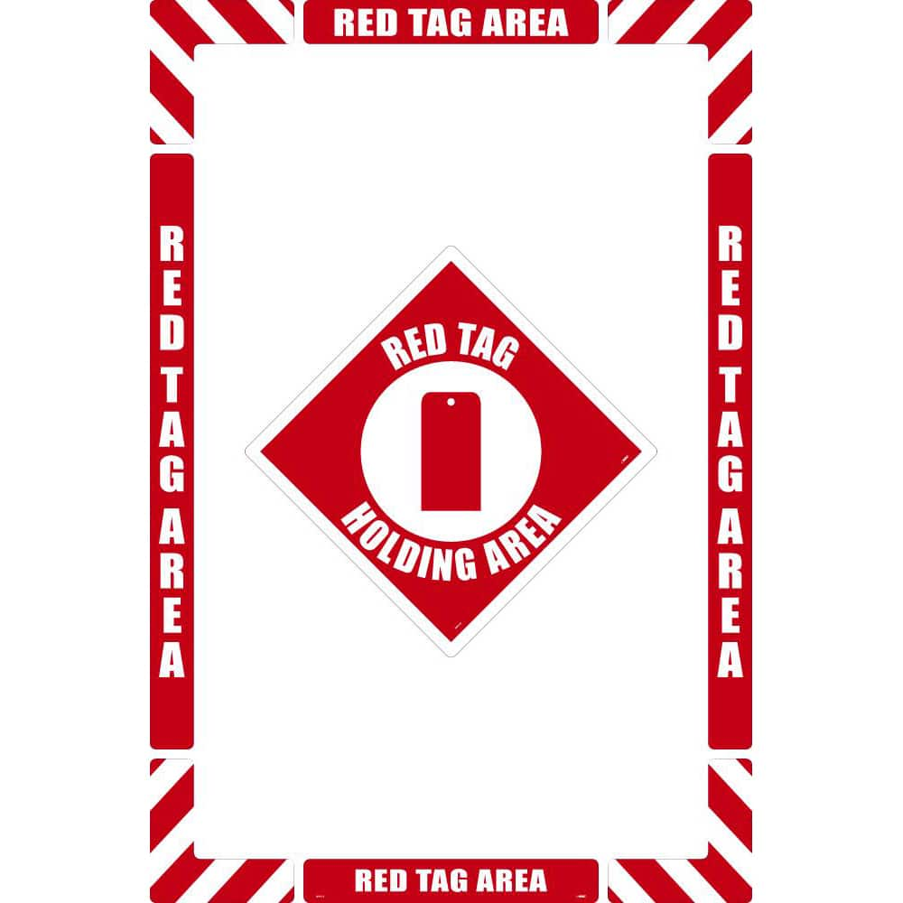 Restroom, Janitorial & Housekeeping Adhesive Backed Floor Sign: Rectangle, ''Red Tag Holding Area'' MPN:WFK10