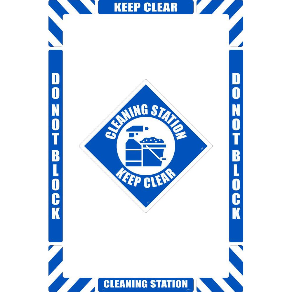 Restroom, Janitorial & Housekeeping Adhesive Backed Floor Sign: Rectangle, ''Cleaning Station Keep Clear'' MPN:WFK11