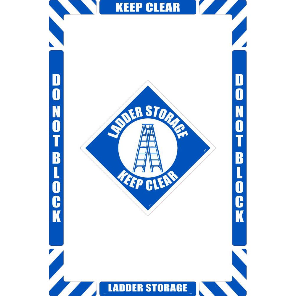 Accident Prevention Adhesive Backed Floor Sign: Rectangle, ''Ladder Storage Keep Clear'' MPN:WFK13