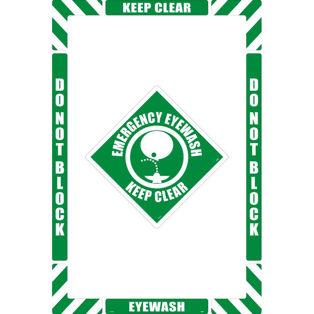 First Aid Adhesive Backed Floor Sign: Rectangle, ''Emergency Eyewash Keep Clear'' MPN:WFKSM01