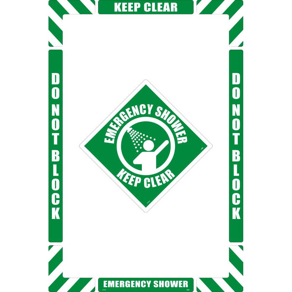 First Aid Adhesive Backed Floor Sign: Rectangle, ''Emergency Shower Keep Clear'' MPN:WFKSM02