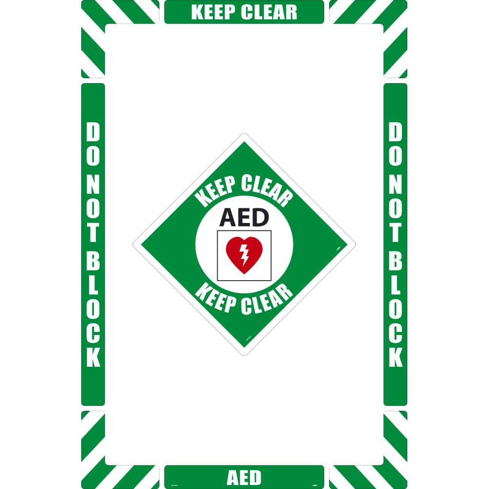 Security & Admittance Adhesive Backed Floor Sign: Rectangle, ''AED Keep Clear'' MPN:WFKSM03