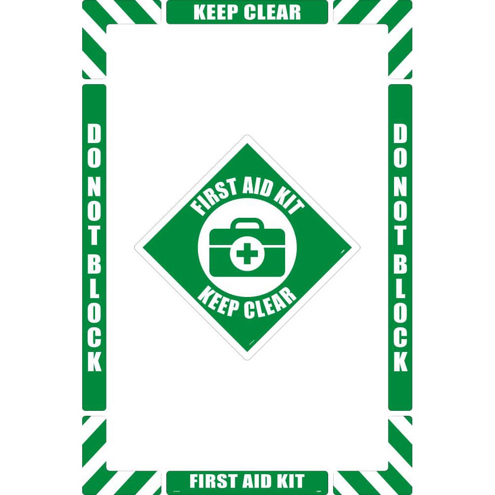 First Aid Adhesive Backed Floor Sign: Rectangle, ''First Aid Keep Clear'' MPN:WFKSM04