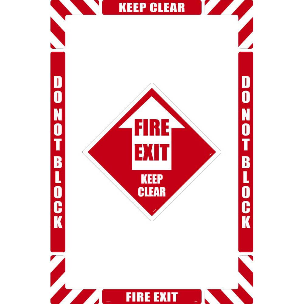 Accident Prevention Adhesive Backed Floor Sign: Rectangle, ''Fire Exit Keep Clear'' MPN:WFKSM08