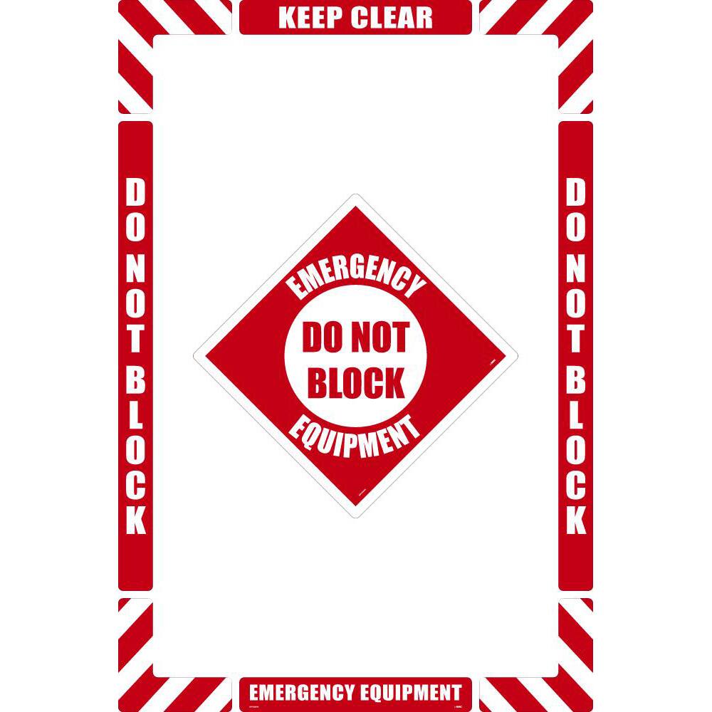Accident Prevention Adhesive Backed Floor Sign: Rectangle, ''Emergency Equipment Do Not Block'' MPN:WFKSM09