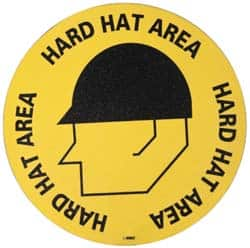 Accident Prevention Adhesive Backed Floor Sign: Round, Vinyl, ''HARD HAT AREA'' MPN:WFS13