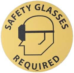 Accident Prevention Adhesive Backed Floor Sign: Round, Vinyl, ''SAFETY GLASSES REQUIRED'' MPN:MSCWFS15