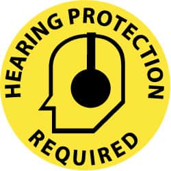 Accident Prevention Adhesive Backed Floor Sign: Round, Vinyl, ''HEARING PROTECTION REQUIRED'' MPN:WFS16