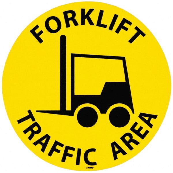 Accident Prevention Adhesive Backed Floor Sign: Round, Vinyl, ''FORKLIFT TRAFFIC AREA'' MPN:MSCWFS20