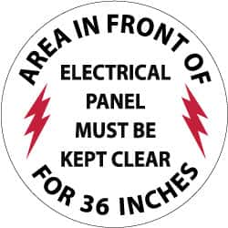 Accident Prevention Adhesive Backed Floor Sign: Round, Vinyl, ''AREA IN FRONT OF ELECTRICAL PANEL MUST BE KEPT CLEAR FOR 36 INCHES'' MPN:WFS27