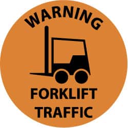 Accident Prevention Adhesive Backed Floor Sign: Round, Vinyl, ''WARNING FORKLIFT TRAFFIC'' MPN:WFS35