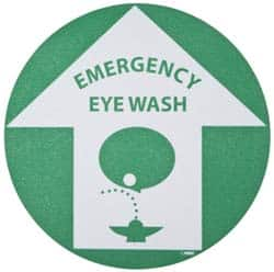 First Aid Adhesive Backed Floor Sign: Round, Vinyl, ''Emergency Eye Wash'' MPN:WFS5