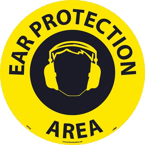 Janitorial & Housekeeping & Restroom Adhesive Backed Floor Sign: Round, Vinyl, ''Ear Protection Area'' MPN:WFS58