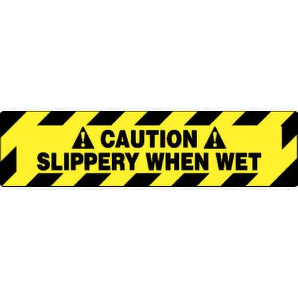 Accident Prevention Adhesive Backed Floor Sign: Rectangle, Vinyl, ''CAUTION SLIPPERY WHEN WET'' MPN:WFS622