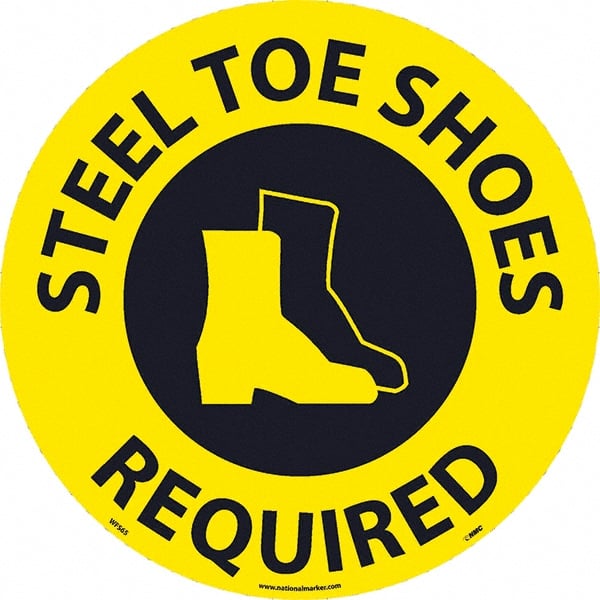 Janitorial & Housekeeping & Restroom Adhesive Backed Floor Sign: Round, Vinyl, ''STEEL TOE SHOES REQUIRED'' MPN:WFS65