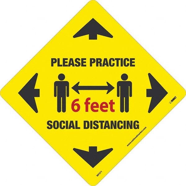 Security & Admittance Adhesive Backed Floor Sign: Diamond, Vinyl, ''Please Practice Social Distancing'' MPN:WFS71