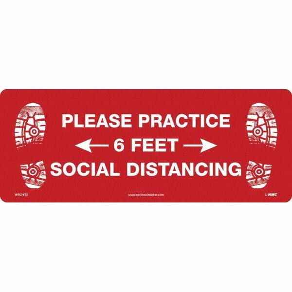 Security & Admittance Adhesive Backed Floor Sign: Rectangle, Vinyl, ''PLEASE PRACTICE6 FEET SOCIAL DISTANCING'' MPN:WFS74TX