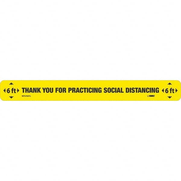 Entrance & Directional & Exit Adhesive Backed Floor Sign: Rectangle, Vinyl, ''6 FT THANK YOU FOR PRACTICING SOCIAL DISTANCING 6 FT'' MPN:WFS78AYL
