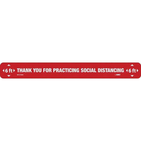 Entrance & Directional & Exit Adhesive Backed Floor Sign: Rectangle, Vinyl, ''6 FT THANK YOU FOR PRACTICING SOCIAL DISTANCING 6 FT'' MPN:WFS78RD