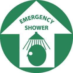 First Aid Adhesive Backed Floor Sign: Round, Vinyl, ''EMERGENCY SHOWER'' MPN:WFS8