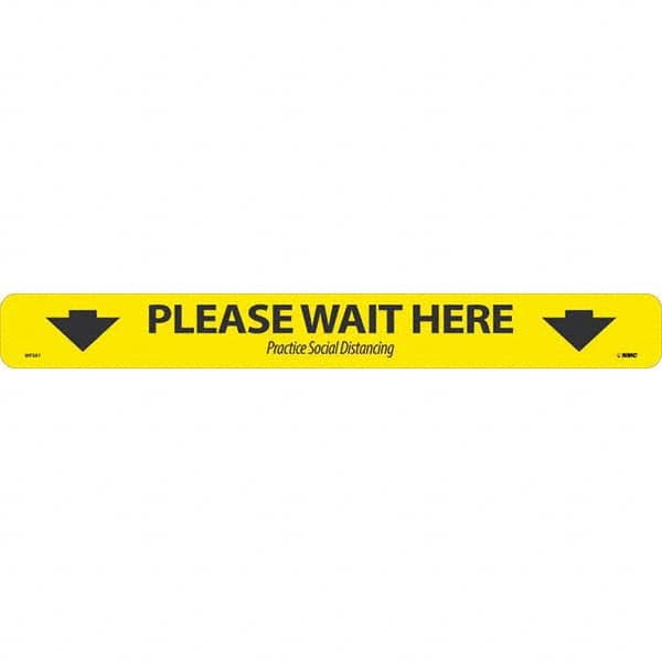 Entrance & Directional & Exit Adhesive Backed Floor Sign: Rectangle, Vinyl, ''PLEASE WAIT HERE Practice Social Distancing'' MPN:WFS81