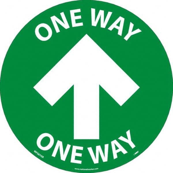 Security & Admittance Adhesive Backed Floor Sign: Round, Vinyl, ''One Way'' MPN:WFS87GR