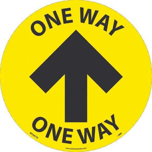Security & Admittance Adhesive Backed Floor Sign: Round, Vinyl, ''One Way'' MPN:WFS87YE