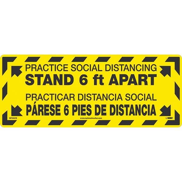 COVID-19 Adhesive Backed Floor Sign: Rectangle & Square, Vinyl, ''Practice Social Distancing Stand 6 Ft Apart, Practicar Distancia Social Parese 6 Pies De Distancia'' MPN:WFS92YE