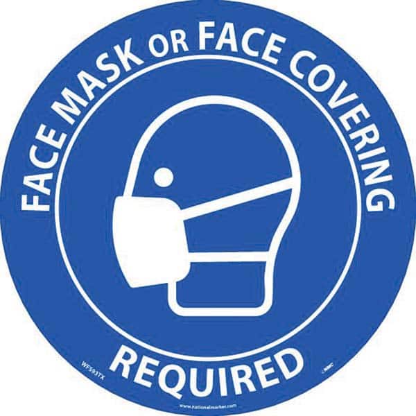 COVID-19 Adhesive Backed Floor Sign: Circle & Oval, Vinyl, ''Face Mask Or Face Covering Required'' MPN:WFS93TX