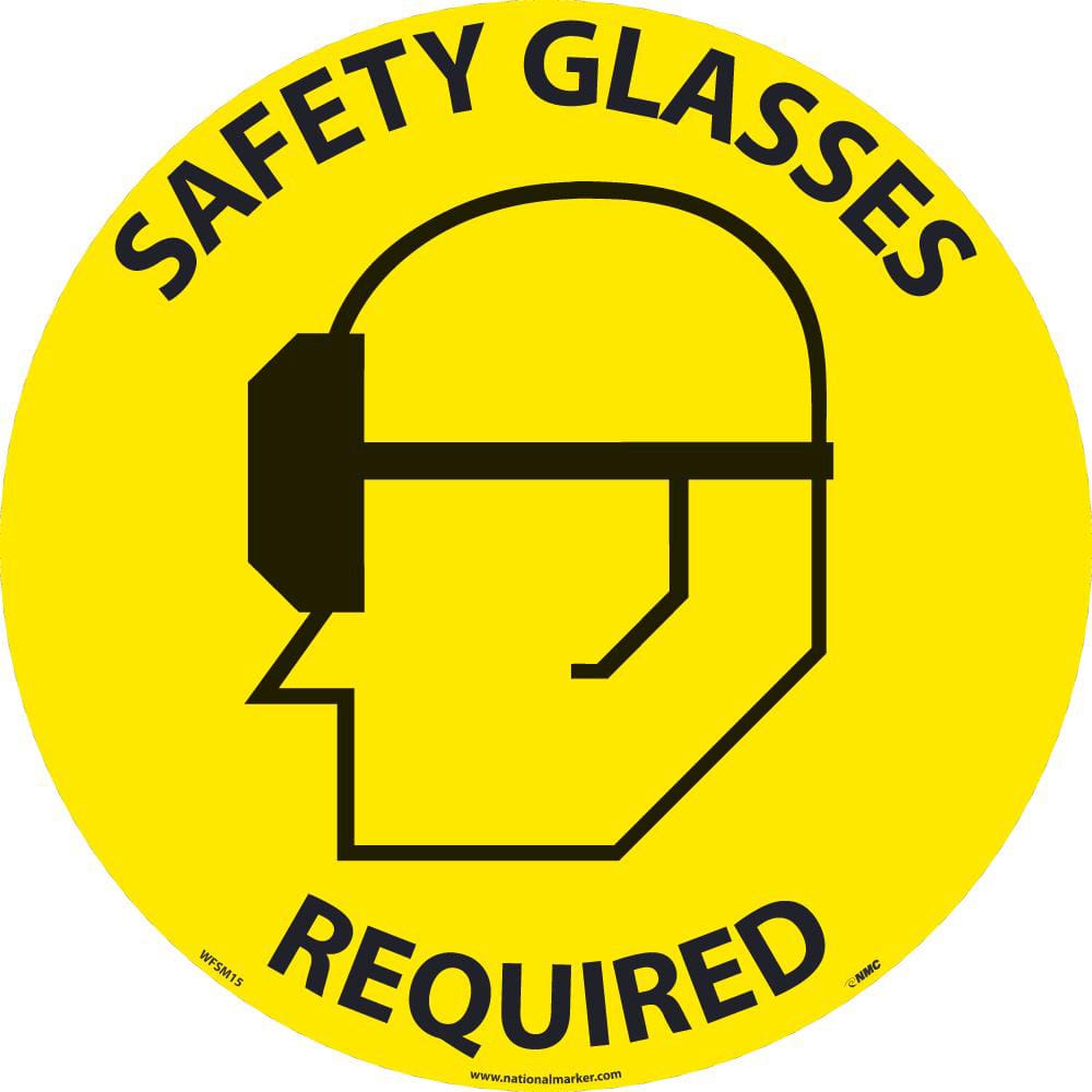 Accident Prevention Adhesive Backed Floor Sign: Round, ''Safety Glasses Required'' MPN:WFSM15