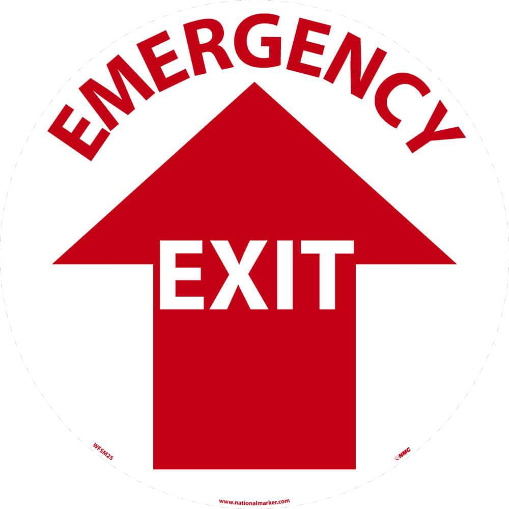 Exit, Entrance & Directional Adhesive Backed Floor Sign: Round, ''Emergency Exit'' MPN:WFSM25