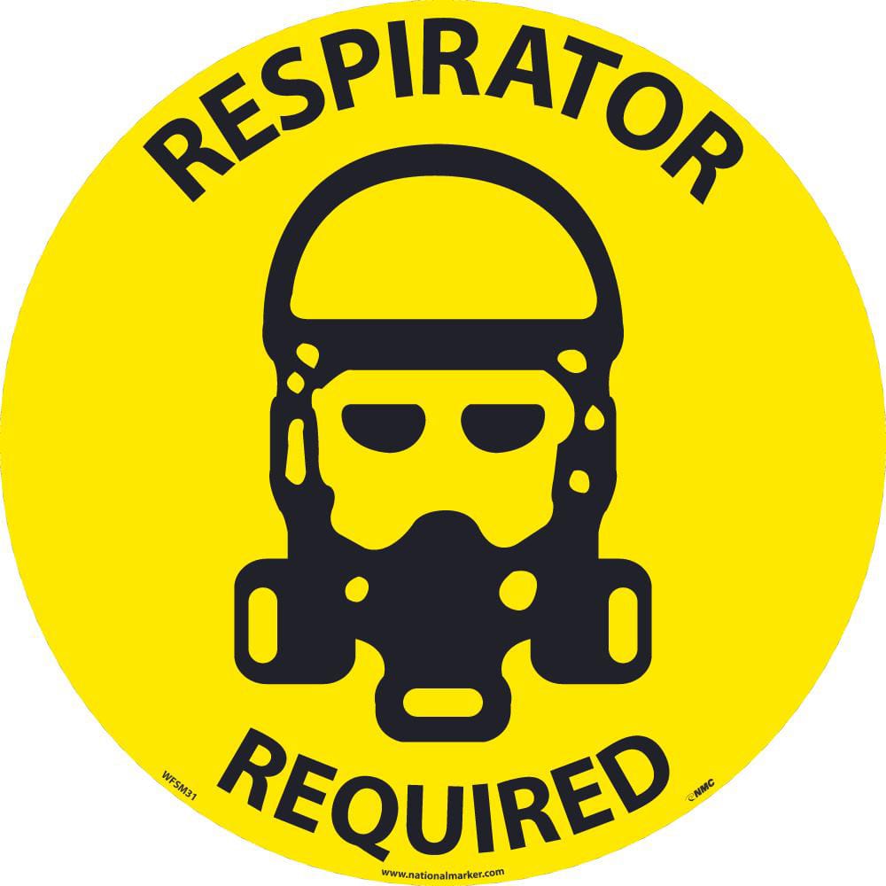 Accident Prevention Adhesive Backed Floor Sign: Round, ''Respirator Required'' MPN:WFSM31