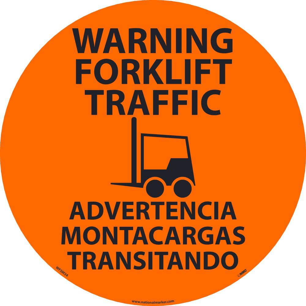 Accident Prevention Adhesive Backed Floor Sign: Round, ''Warning Forklift Traffic'' MPN:WFSM34