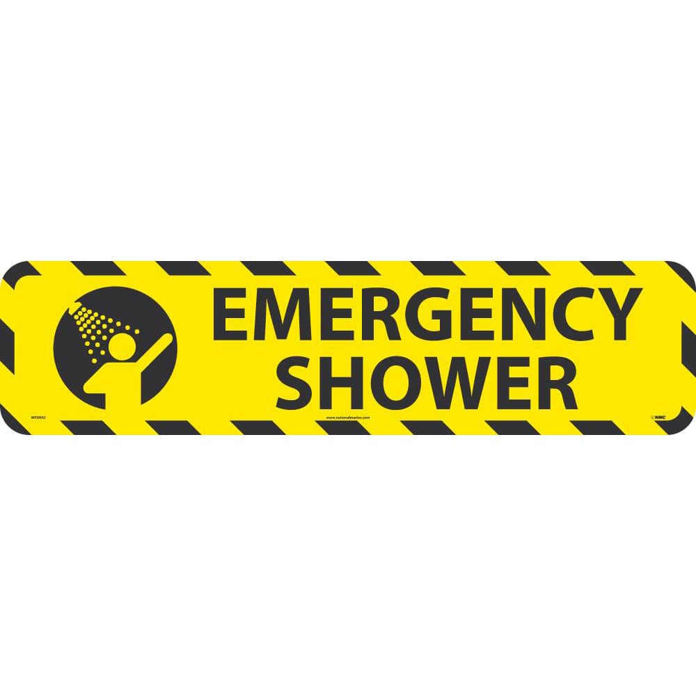 Restroom, Janitorial & Housekeeping Adhesive Backed Floor Sign: Rectangle, ''Emergency Shower'' MPN:WFSM43