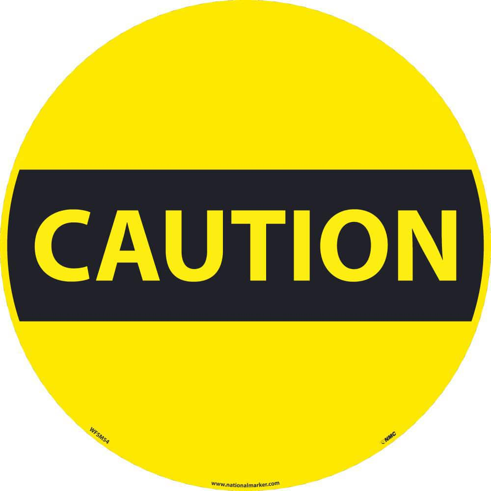 Restroom, Janitorial & Housekeeping Adhesive Backed Floor Sign: Round, ''Caution'' MPN:WFSM54