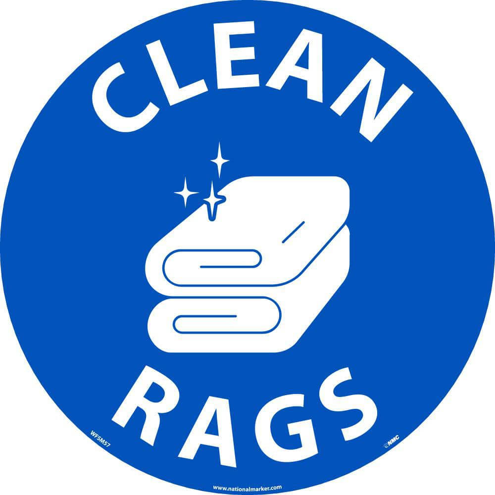 Restroom, Janitorial & Housekeeping Adhesive Backed Floor Sign: Round, ''Clean Rags'' MPN:WFSM57